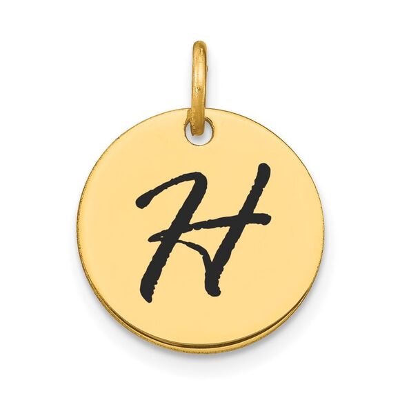 Kazi Luxury 14k Yellow Gold Polished Black Enamel Letter H Initial Disk Charm